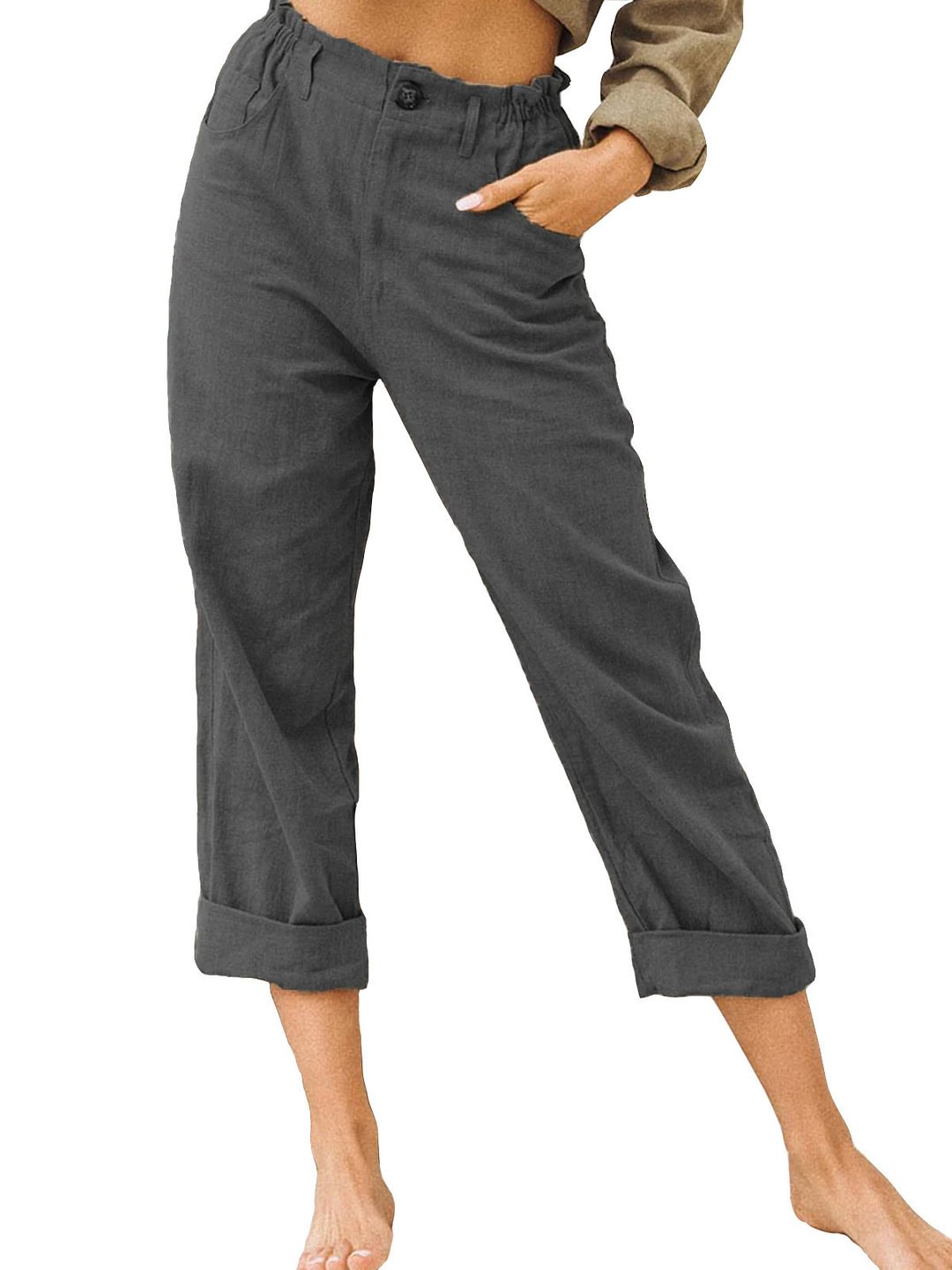 Women's Solid Color Cotton Linen Fashion Loose High Casual Pants