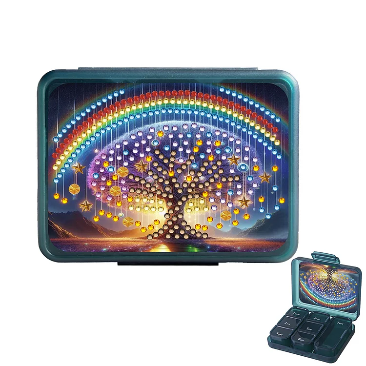 Rainbow Tree Pill Storage Box Diamond Painting Pill Case for Art Craft