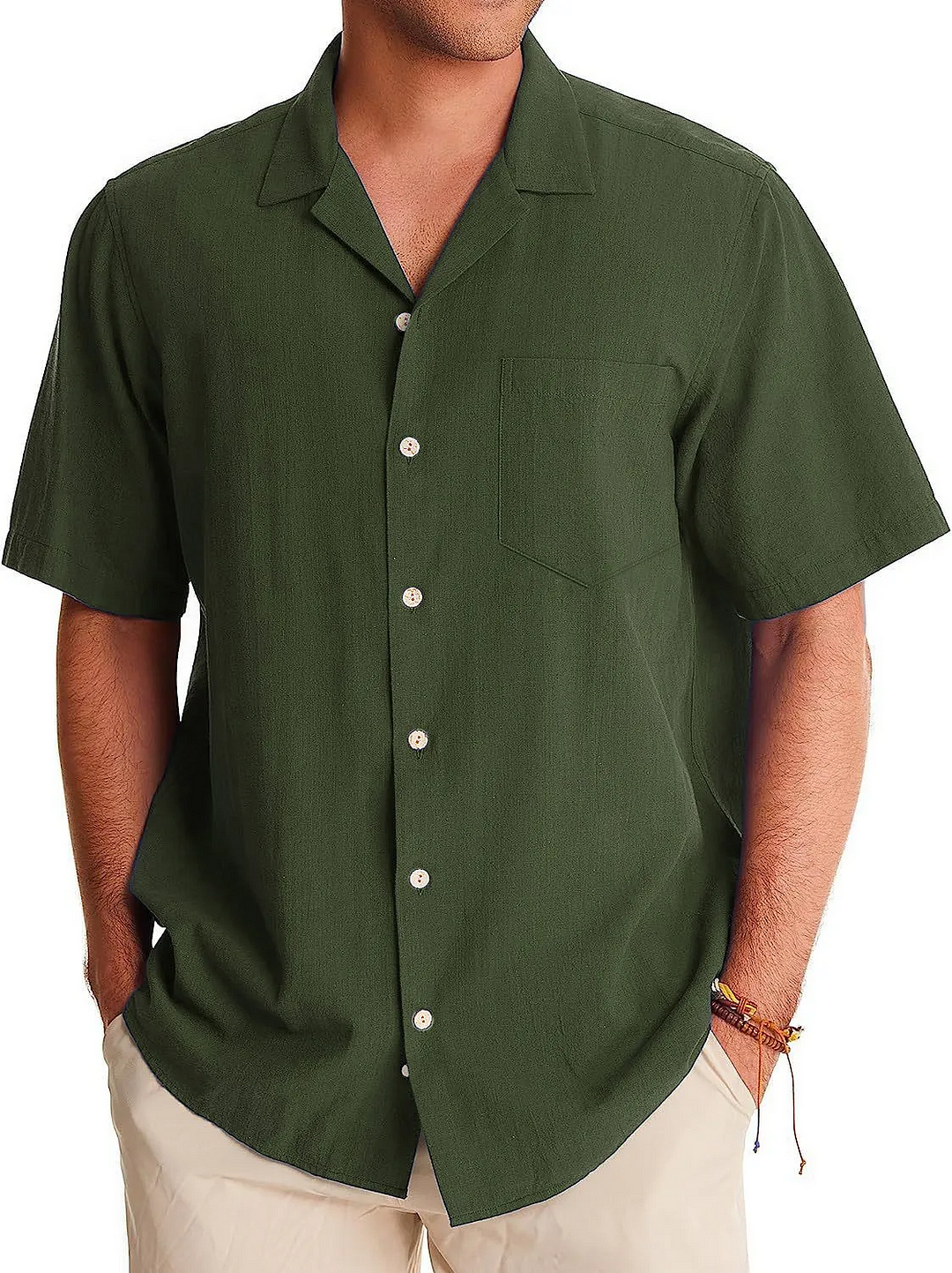 Men's Classic Plain Cuban Collar Short Sleeve Shirt 0956