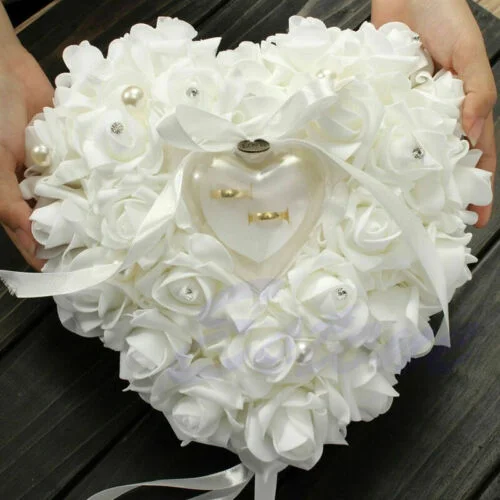 Wedding Favors Ring Bearer Pillow Heart-shape Rose Flowers Valentine's Day Gift Holder Cushion Wedding Ring Bearer Pillow