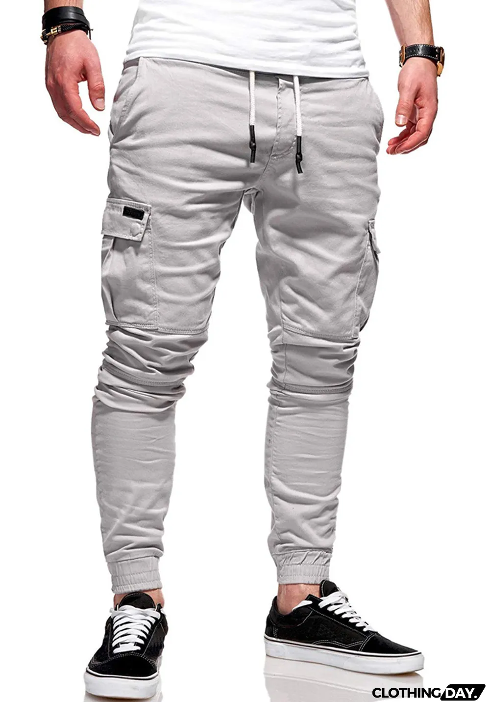 Fall/Winter Patch Pocket Tight Pants Tie Elastic Sports Slack Long Casual Pants Jogger Pants