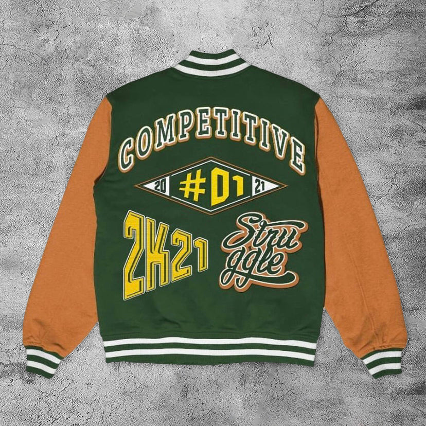 Resting vintage rugby baseball jacket