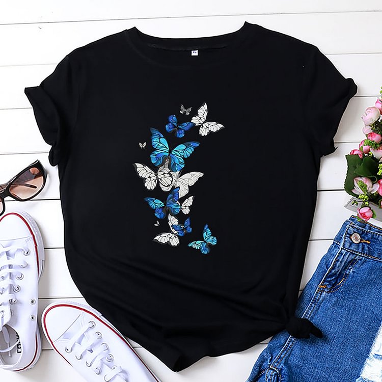 Casual Butterfly Print Crew Neck T-Shirt