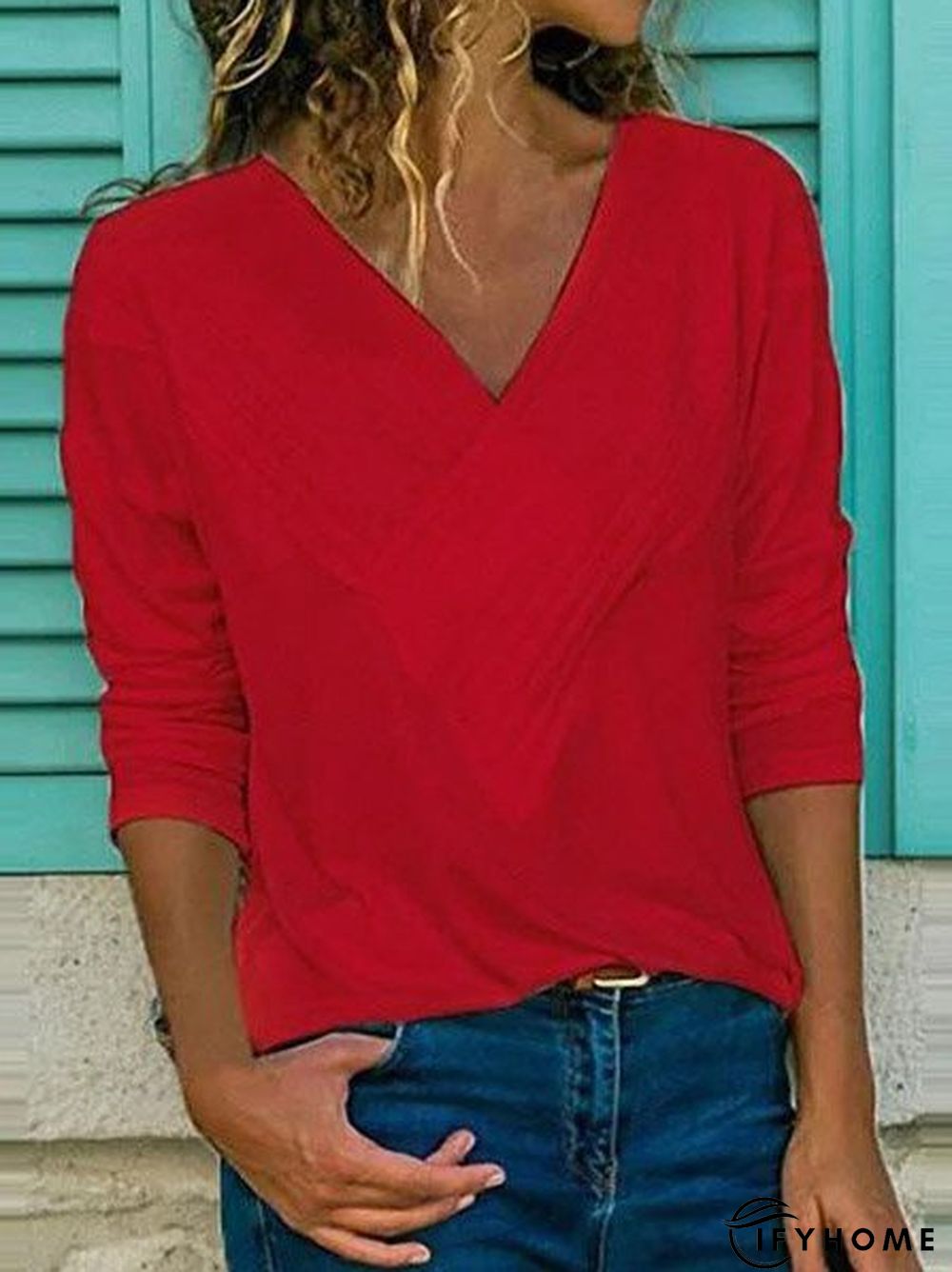 V Neck Elegant Regular Fit T-shirt & Tees | IFYHOME