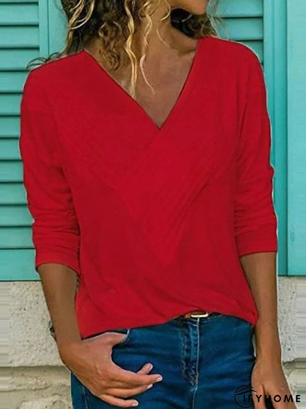 V Neck Elegant Regular Fit T-shirt & Tees | IFYHOME