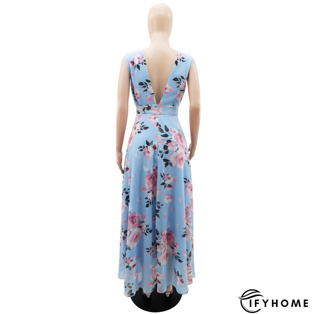 Elegant Chiffon Sleeveless Summer Print Slit Dress | IFYHOME