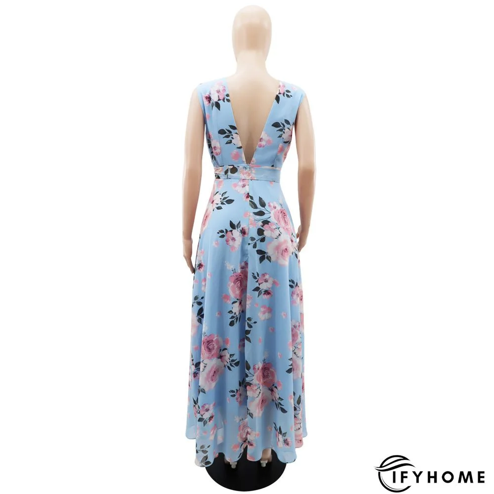 Elegant Chiffon Sleeveless Summer Print Slit Dress | IFYHOME