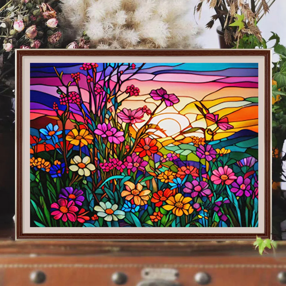Diamond Painting - Full Round Drill - Stained Glass Flower(40*30cm)