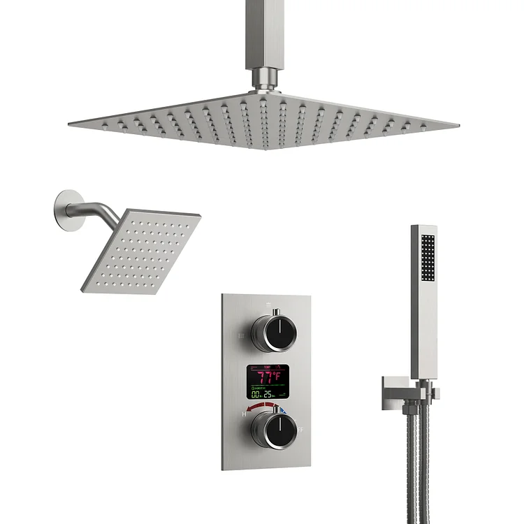 EVERSTEIN LCD Temperature Display Rainfall Shower System in Brushed Nickel SFS-1033-NK12