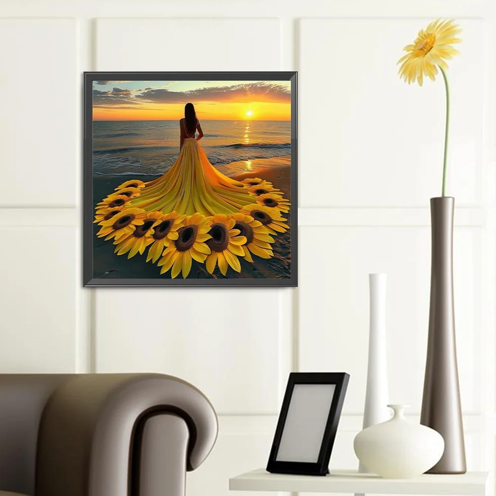 Diamond Painting - Full Round Drill - Sunflower Skirt Girl(Canvas|40*40cm)