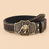 Men's Vintage Western Denim Belt Engraved Leather Belt by Inlyline