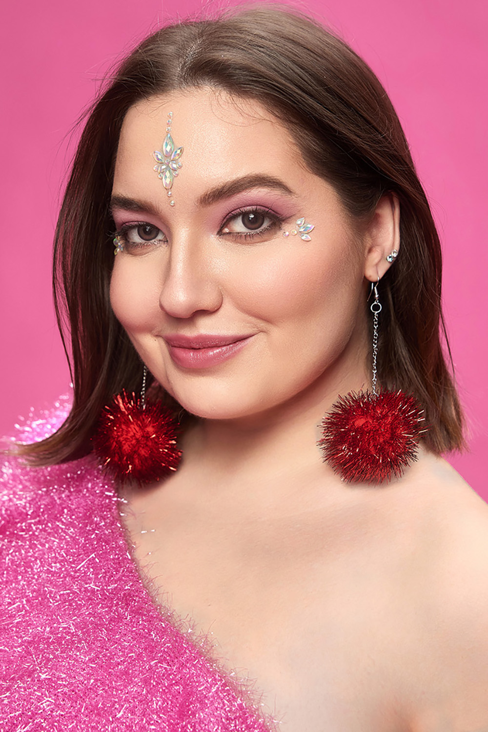 Festival Flash Plush Ball Flowers Earrings