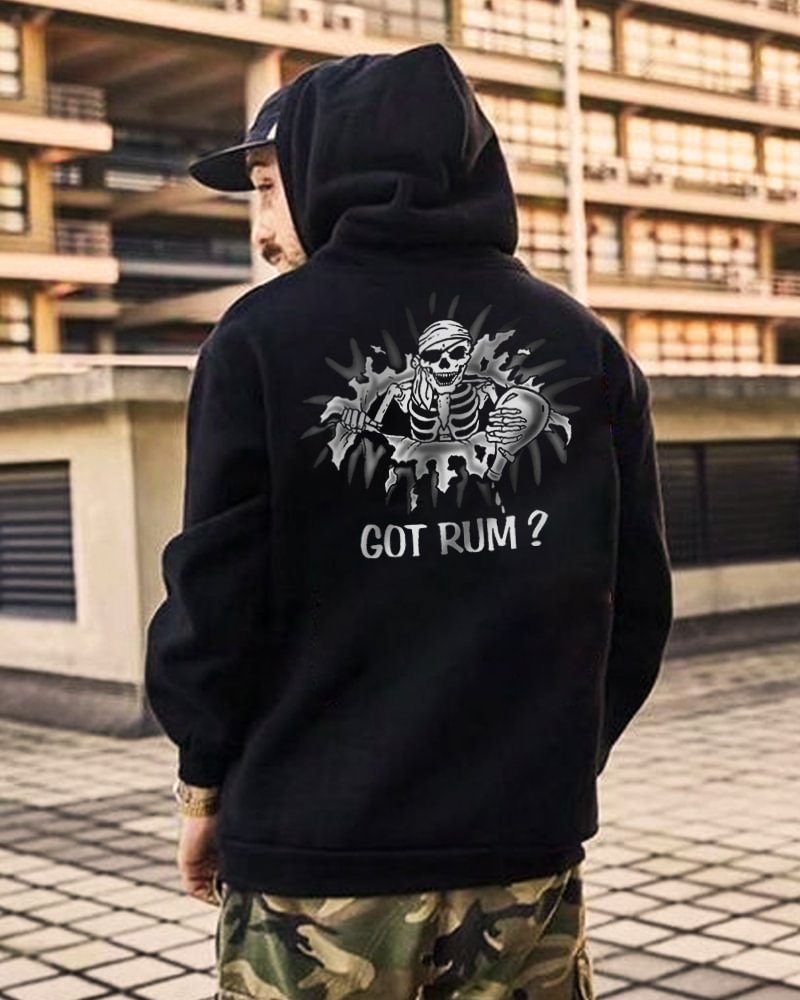 Got Rum? Skeleton Riding Motorcycles Fun Monogram Hoodie - Krazyskull
