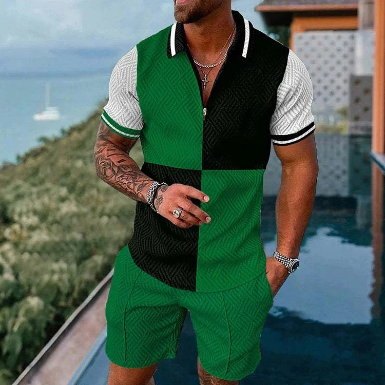 Men's casual printed polo suit