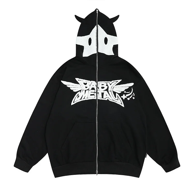 Y2k Hoodie Hip Hop Star Letter Prining Zip Up Jacket Streetwear at Hiphopee