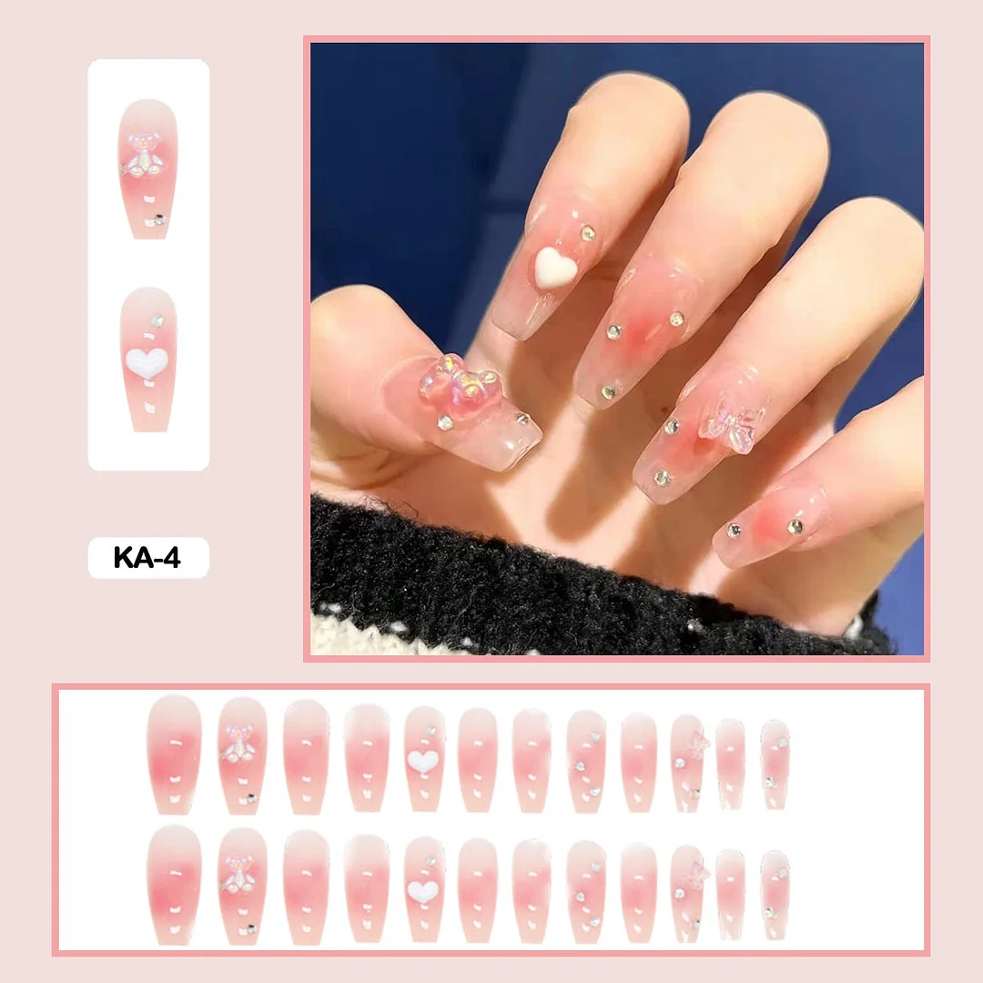 Butterfly Lovely Girl Nail Art Wearable Press On Fake Nails Tips With Glue And Sticker 24pcs/box With Wearing Tools As Gift-Nail Inspo
