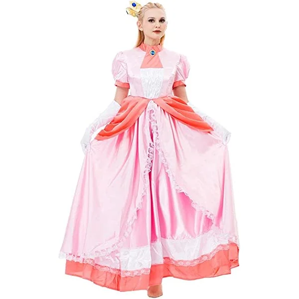 Princess Cosplay Peach Costume Dress for Girls Halloween Outfit