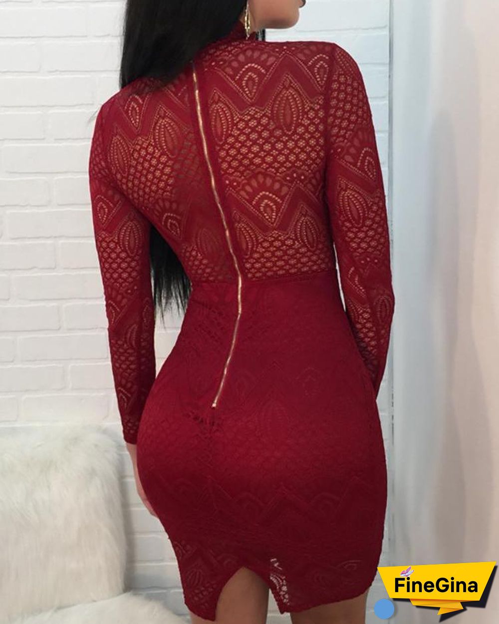 Sexy Cutout Front Hollow Out Lace Sheath Dress P14619