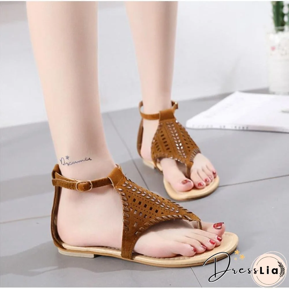 Women Plus Size Flat Shoes Cut Outs Flip Flops Casual Beach Sandal