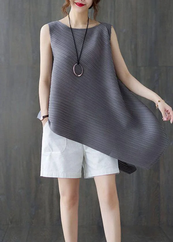 Elegant Grey Sleeveless Chiffon Summer Shirt