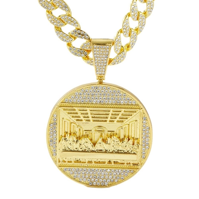 Hip Hop Exaggerated Large Disc Pendant Necklace Domineering Trendy Men’s Cool Cuban Necklace Rapper Ornament