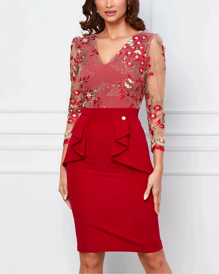 Women's Lace Solid Color Dress - 01