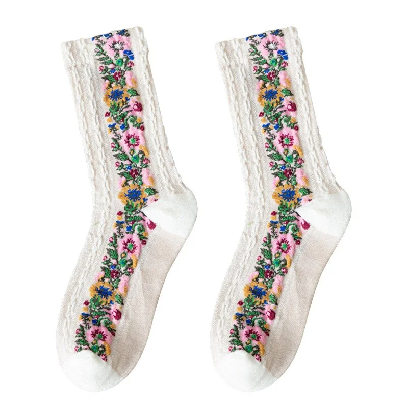 Embroidery Flower Socks Ethnic Style Women Socks Girls Female Sleeping Home Floor Bedroom Socks harajuku Casual Floral Sox 35-40