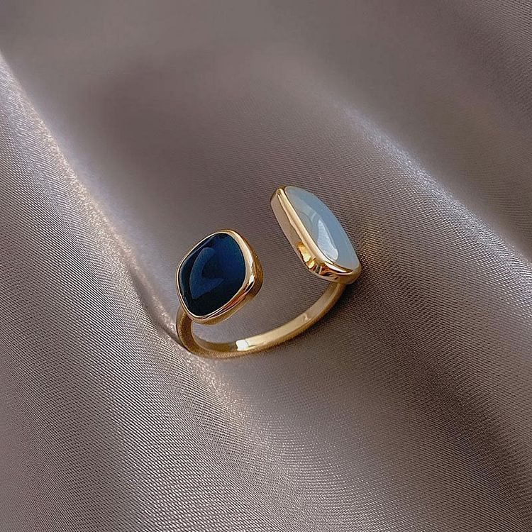 YOY-New Retro Square Blue Oil Dripping Ring