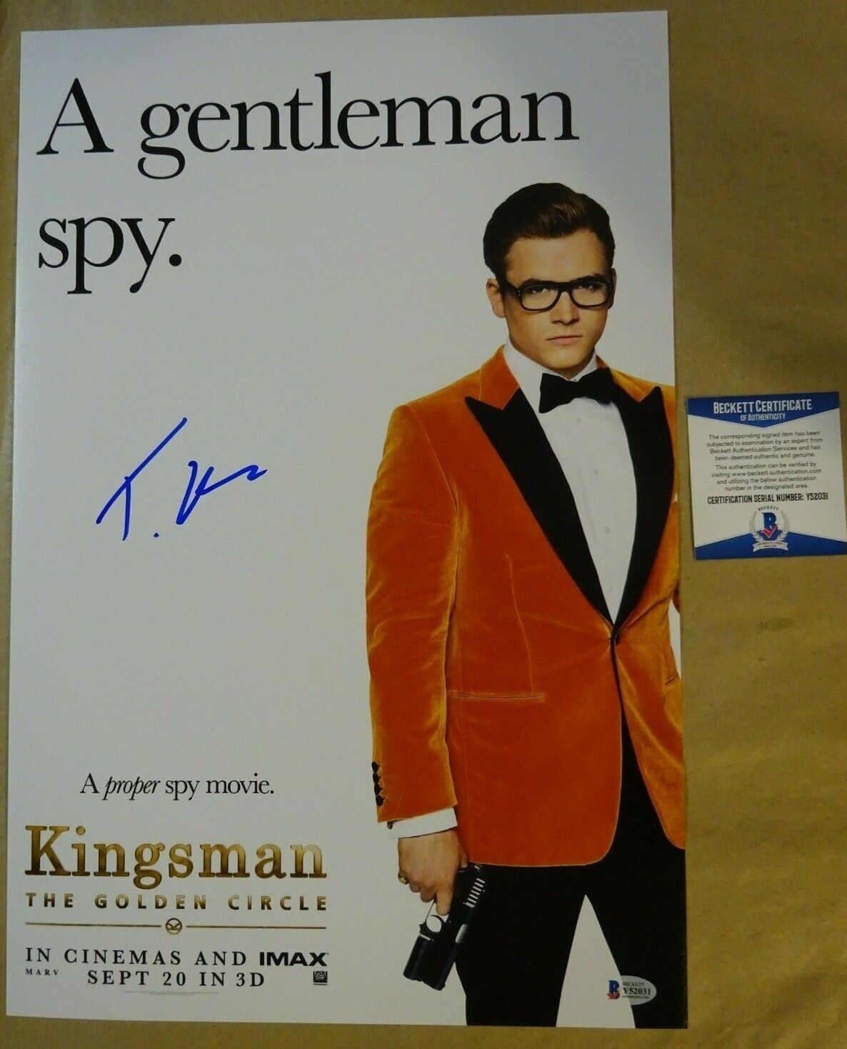 Signed TARON EGERTON KINGSMAN THE GOLDEN CIRCLE 12x18