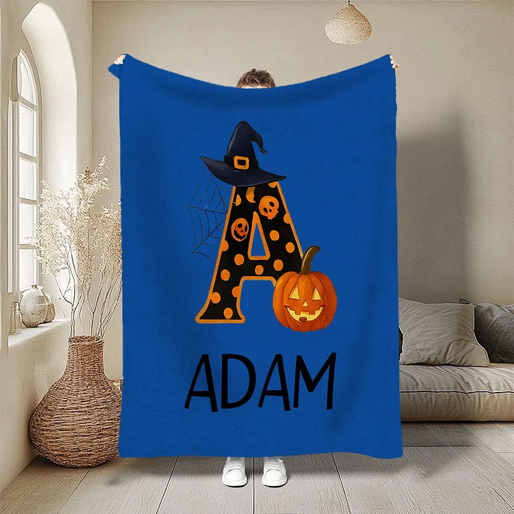Personalized Blanket, Custom Blanket, Blanket for Kids, Custom Name Blanket, Halloween Blanket, Halloween Gift, Pumpkin Initail