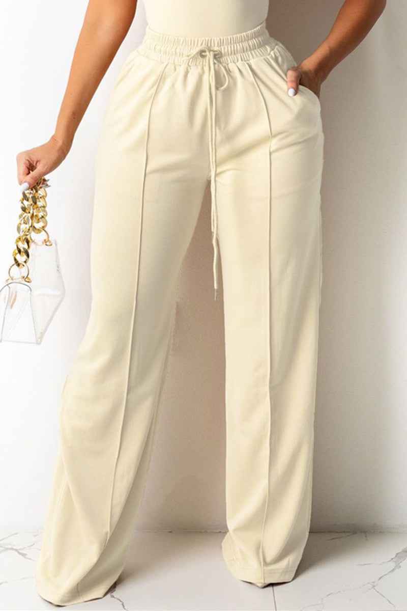 Fashion Casual Solid Basic Regular High Waist Trousers