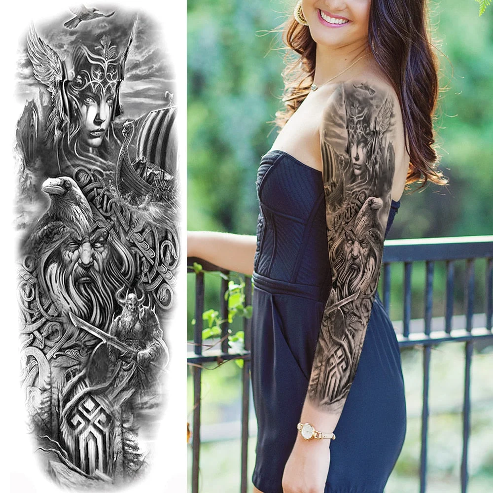 Sexy Full Arm Temporary Tattoos Sticker For Women Men Adult Gun Nun Vines Realistic Fake Tattoo Sleeves Large Tatoos Paste