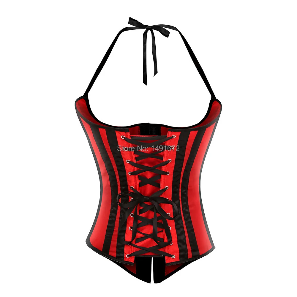 Billionm Sapubonva Underbust Corset Straps Sexy Striped Halter Corsets and Bustiers Tops Plus Size Corselet Overbust Vest Red Black White