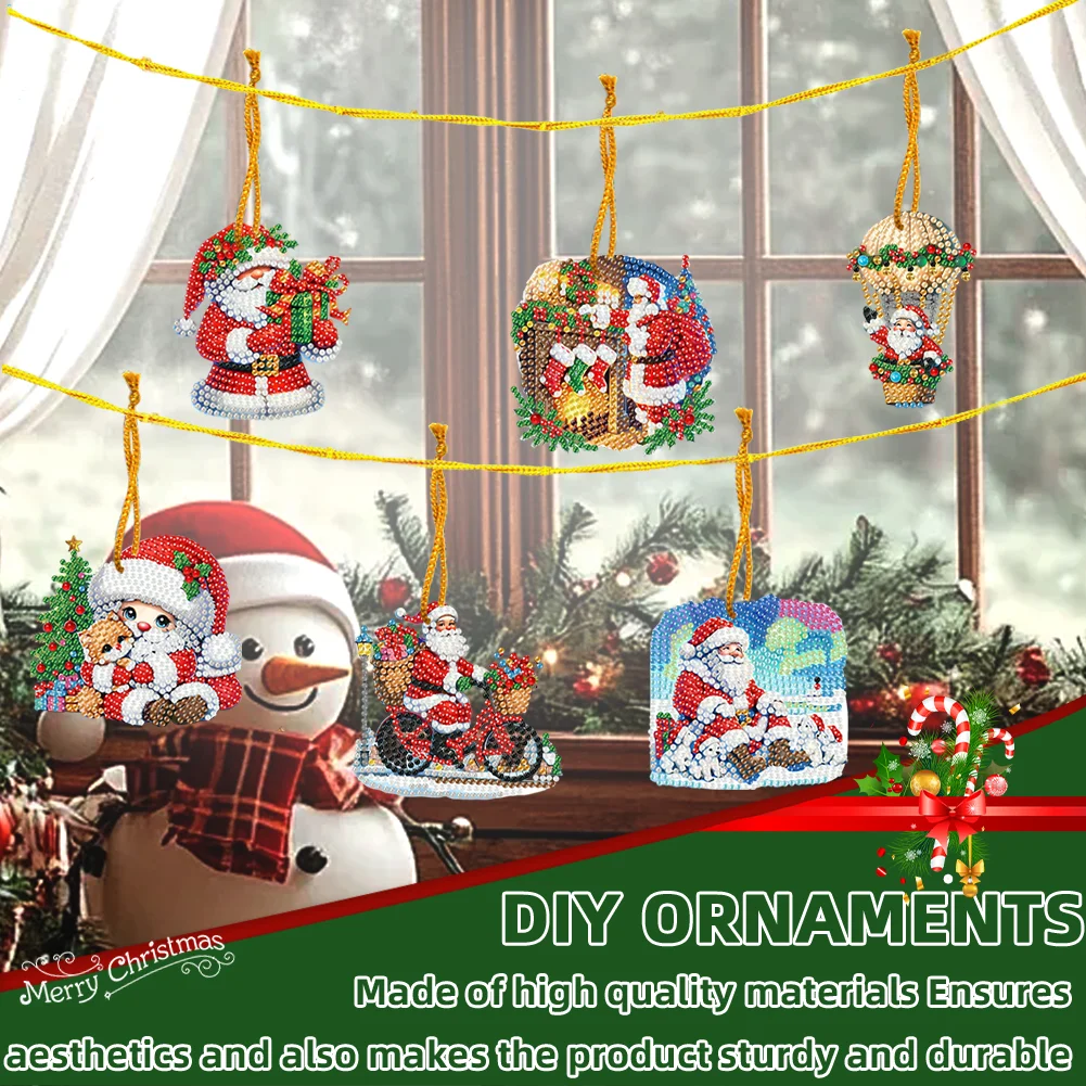 15pcs Xmas Santa Claus Theme 2D Flat DIY Hanging Diamond Art Kits Home Decor