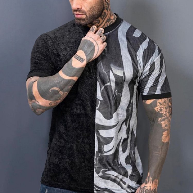 Men's Casual Men's Digital Printed Men's T-Shirt with Round Collar Short Sleeve Pullover