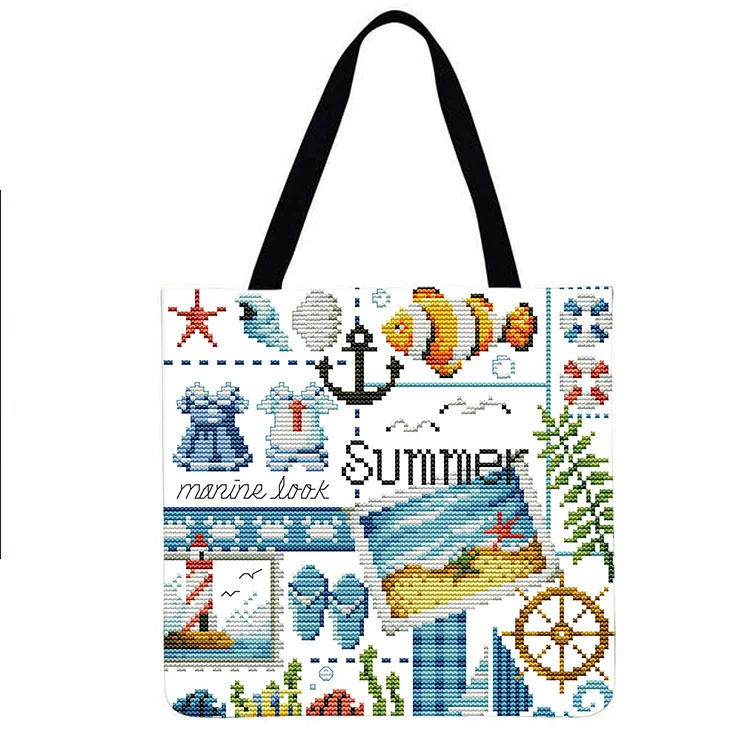 Linen Eco-friendly Tote Bag - Embroidered pattern