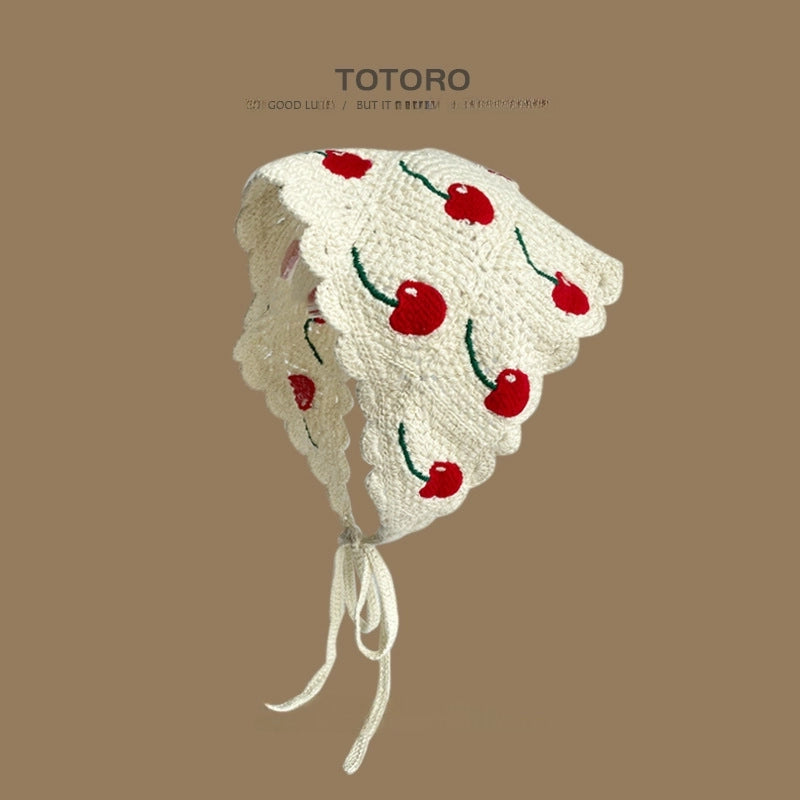 French Retro Turban Women’s Triangle Scarf Hair Belt Spring And Summer Travel Sweet Cute Handmade Crochet Artistic Style Baotou Hat