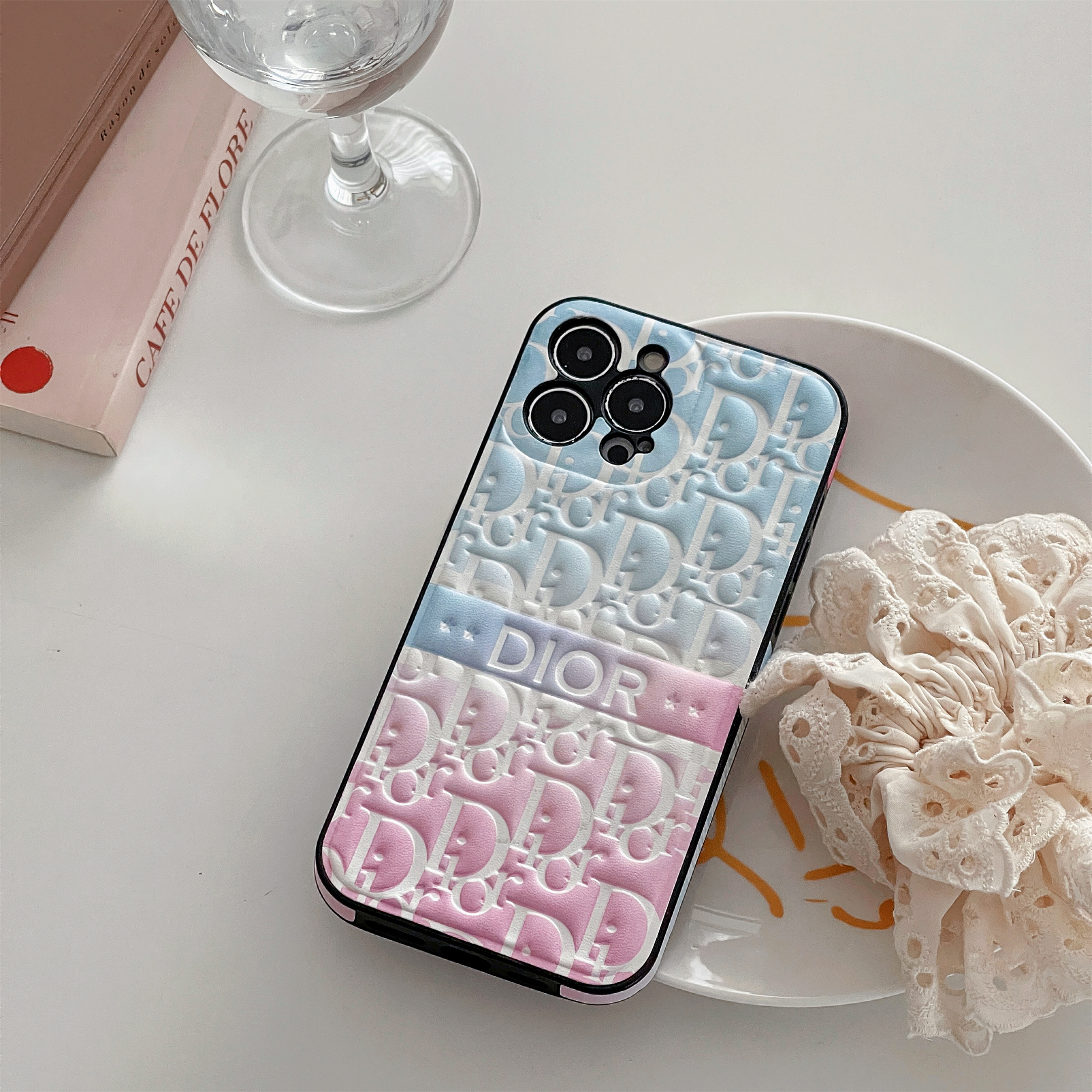 Dior Oblique Print 3D Embossing Cannage stitching Holster Apple iPhone case