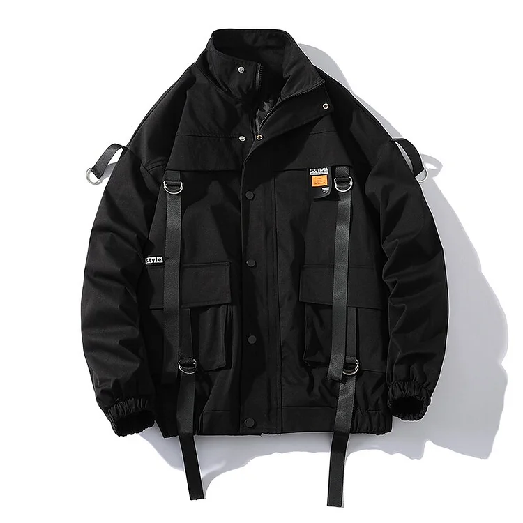 Men Streetwear Jacket Black Hip Hop 2023 Autumn Cargo Harajuku Hooded Outwear Men's Clothes oversize 5XL 6XL 7XL