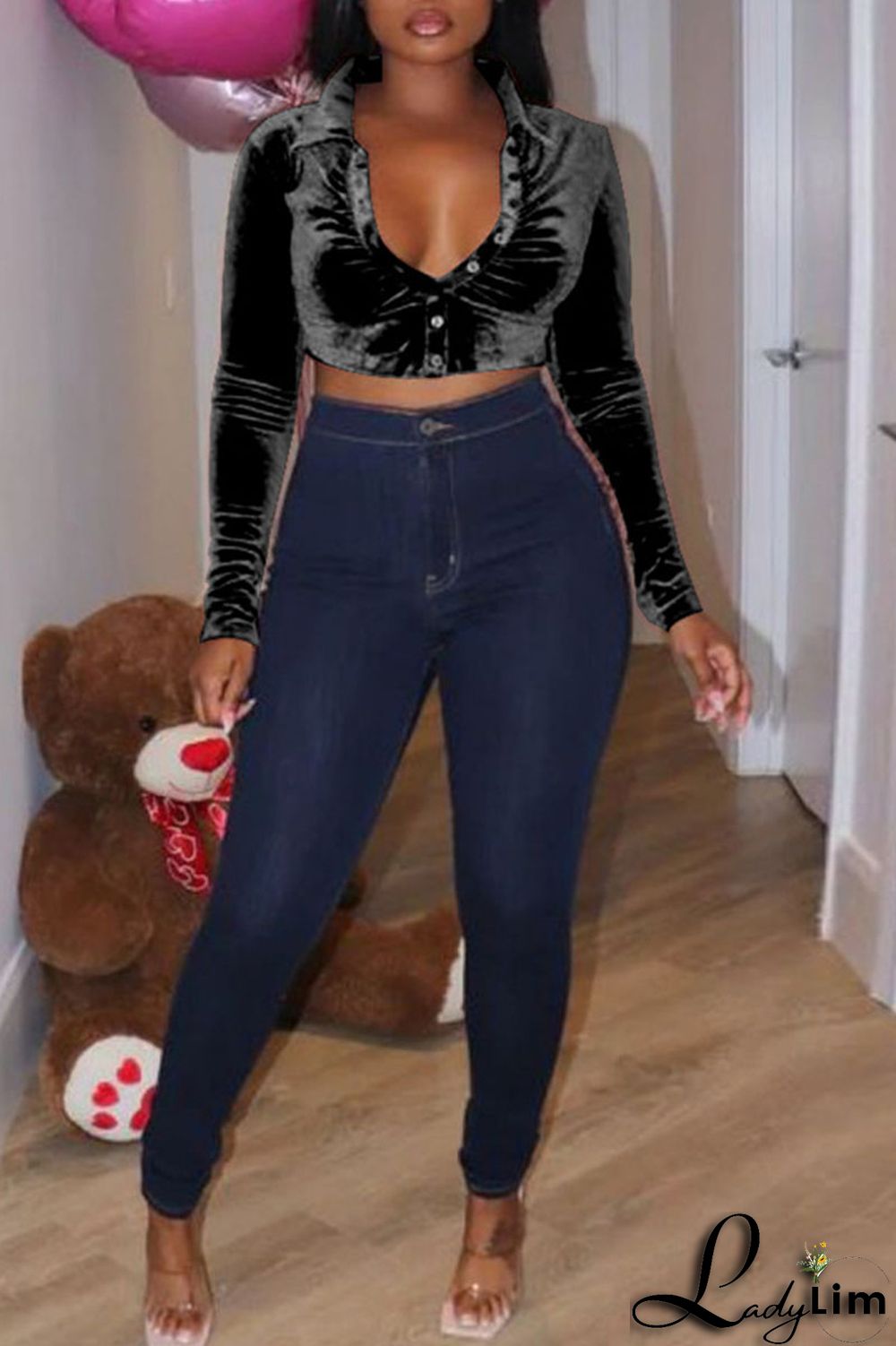 Coffee Sexy Solid Patchwork Buckle Turndown Collar Tops