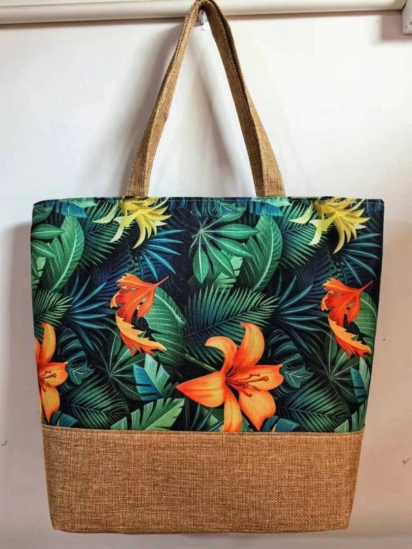 Women’s Large Canvas Tropical Vacation Open Shoulder Bag