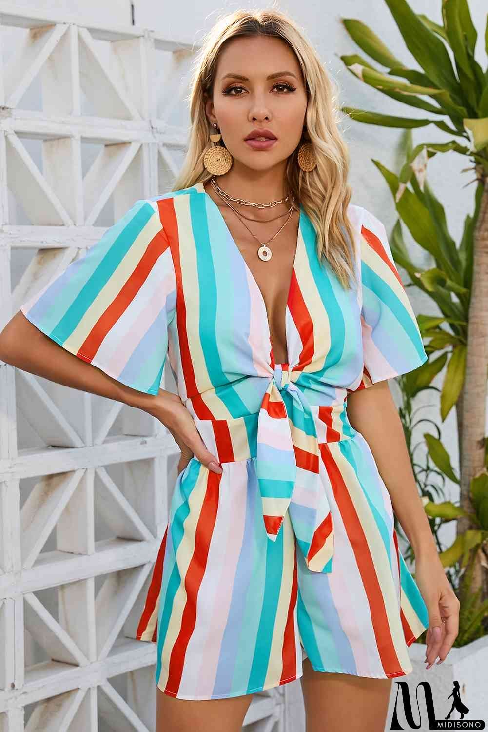 MidiSono - Striped Tie Front Romper