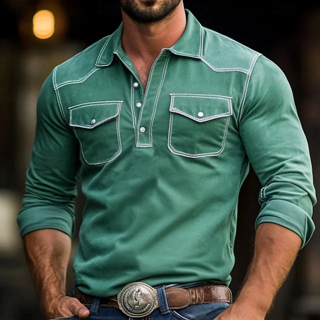 Men's Vintage Pocket Polo T-shirt-inspireuse