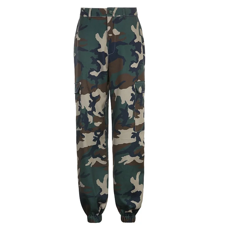 BIIKPIIK Camouflage Pockets Cargo Pants For Women Straight Oversized Long Pant Harajuku Fashion Low Waist Trousers Casual Style