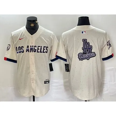 Men's Los Angeles Dodgers Team Big Logo Cream Stitched Baseball Jersey NT4B