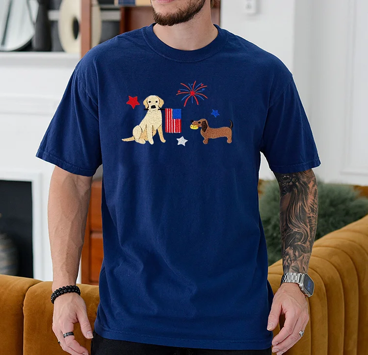 Fourth of July Custom Dog Embroidered T-shirt Sweatshirt, 4th of July Embroidered Shirt