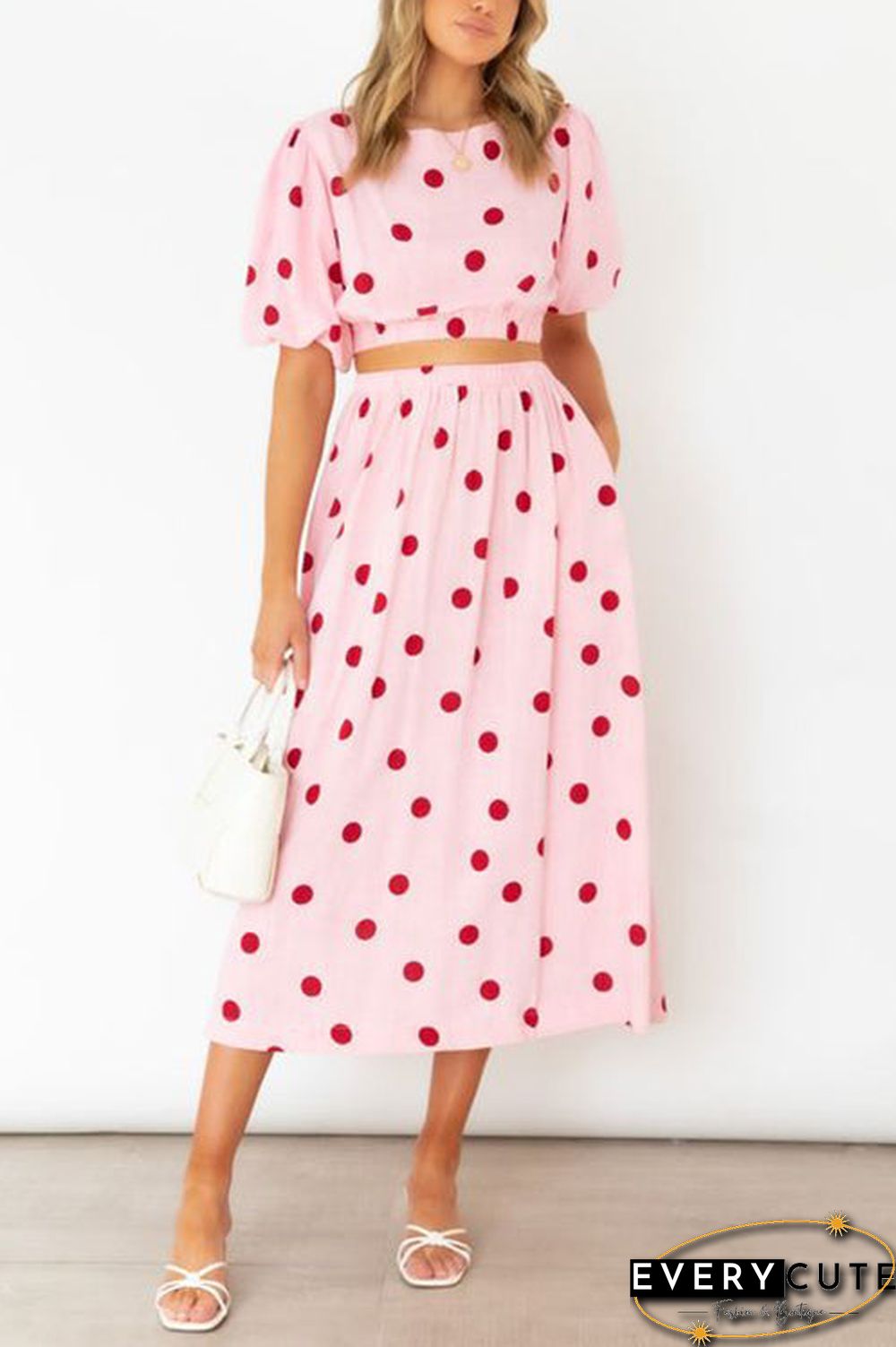 Polka Dot Puff Sleeve Maxi Skirts Set