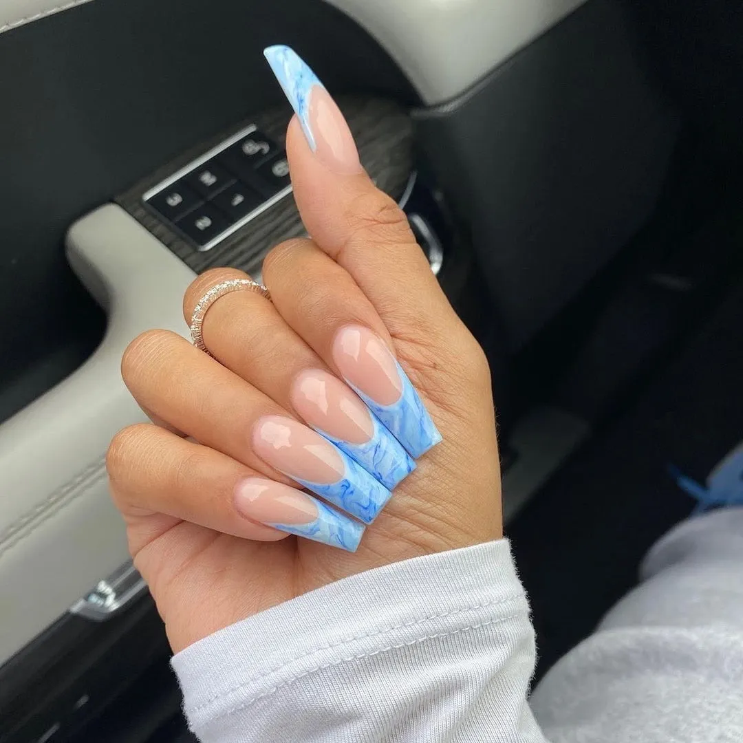 Extra Long Coffin Fake Nail Black And White Plaque False Nails French Ballerina Artificial Full Cover Nail Tips Press On Nail 515-1-Nail Inspo
