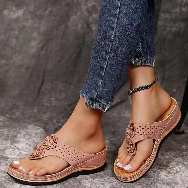 Breakj Breakj New Summer Flower Women Sandals Car Sewing Beach Shoes Large Size Word And Comfortable Sandals Women