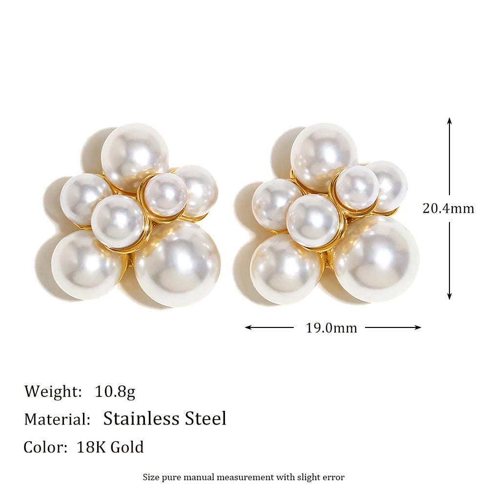 Small French Earrings 316L Stainless Steel Plated With 18K Gold Large And Small Pearl Grape Earrings